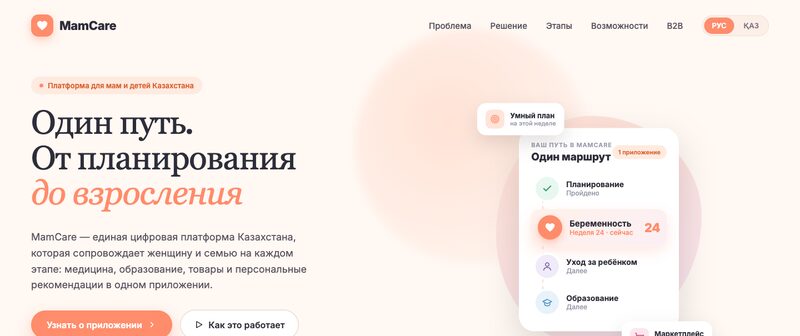 First screen of the MamCare platform